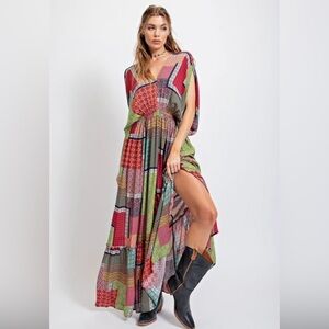 Easel Multicolor Patchwork Maxi Dress